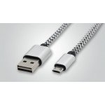 Wholesale Micro 2A USB V8V9 Heavy Duty Braided Cable 3FT (Silver)